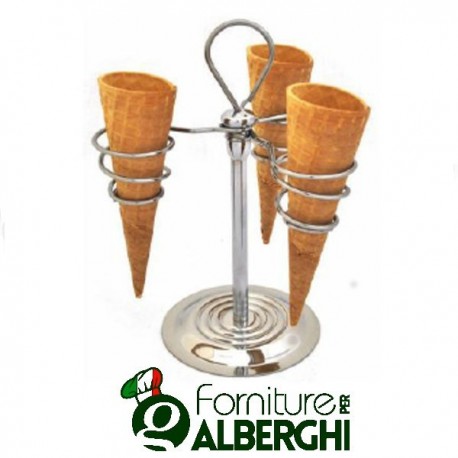 Appoggiaconi, portaconi, reggiconi in acciaio inox votrix 3 spirali per coni gelato professionale da gelateria