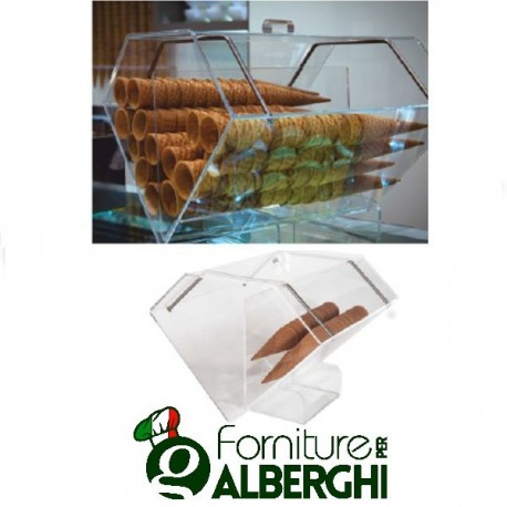 Porta coni gelato orizzontale vision in plexiglass professionale da gelateria appoggiaconi, portaconi, reggiconi
