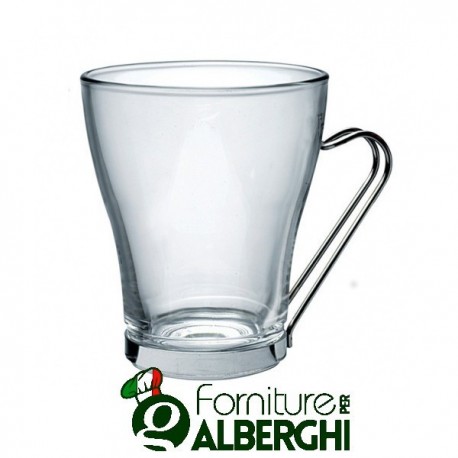 Bicchiere Oslo Cappuccino tazza  vetro manico inox Bormioli Rocco