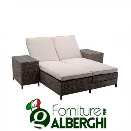 Lettino Atalanta grigio recrinabile trasformabile in divano con 2 tavolini per piscina mare spiaggia
