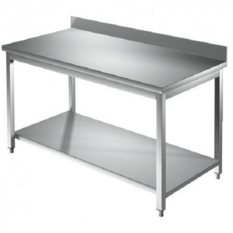 Tavolo su gambe in acciaio inox con piano di fondo e alzatina dim.mm.800x600x850h