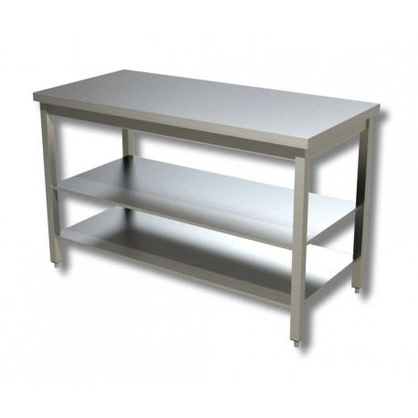 Tavolo su gambe in acciaio inox con due ripiani dim.mm.1200x600x850h