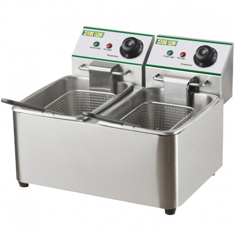 Friggitrice lt 4+4 da banco struttura vasca e coperchio in acciaio inox kw 2+2