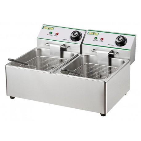 Friggitrice lt 8+8 da banco struttura vasca e coperchio in acciaio inox kw 2,85+2,85