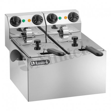 Friggitrice lt 3+3 da banco struttura vasca e coperchio in acciaio inox kw 3,2+3,2