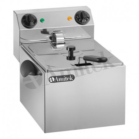 Friggitrice lt 6 da banco struttura vasca e coperchio in acciaio inox kw 3,6