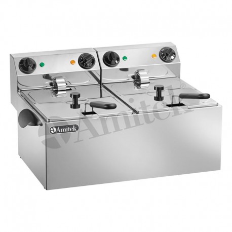 Friggitrice lt 6+6 da banco struttura vasca e coperchio in acciaio inox kw 3,25+3,25