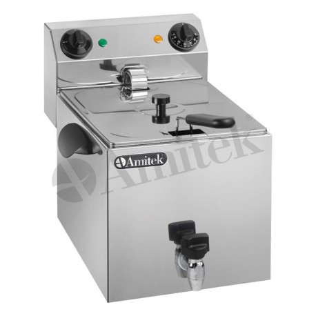 Friggitrice lt 6 da banco struttura vasca e coperchio in acciaio inox kw 3,25 con rubinetto per lo scarico