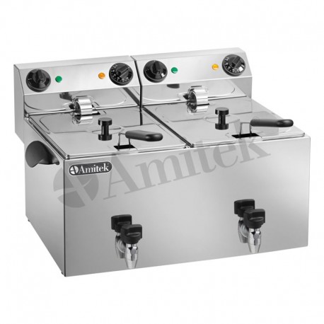 Friggitrice lt 10+10 da banco struttura vasca e coperchio in acciaio inox kw 3,25+3,25 con rubinetto per lo scarico