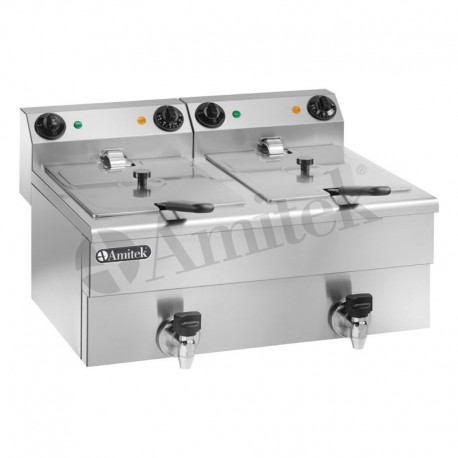 Friggitrice lt 10+10 da banco struttura vasca e coperchio in acciaio inox kw 3,5+3,5 con rubinetto per lo scarico