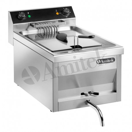 Friggitrice lt 12 da banco struttura vasca e coperchio in acciaio inox kw 9 con rubinetto per lo scarico