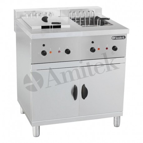 Friggitrice elettrica con mobile a due vasche lt 25+25 dim.mm.800x700x940h