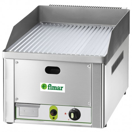Fry Top a gas da banco piastra di cottura cromata rigata dim.mm.355x600x300(h)