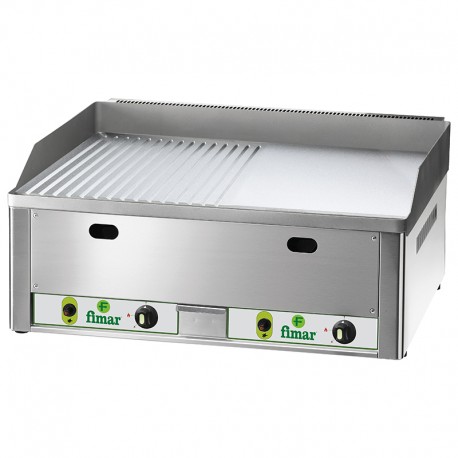 Fry Top a gas da banco piastra di cottura cromata 1/2 liscia 1/2 rigata dim.mm.665x600x300(h)