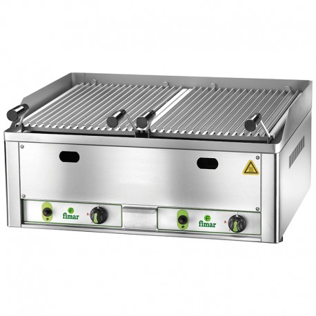 Griglia da banco a pietra lavica con lamiere piegate a V in acciaio inox a gas  dim.mm.660x625x300(h)