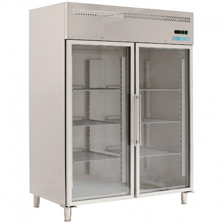 Armadio refrigerato GN 2/1 ventilato acciaio inox 2 porte vetro lt 1300 temp.-18°C / -22°C dim.mm.1480x830x2010(h)