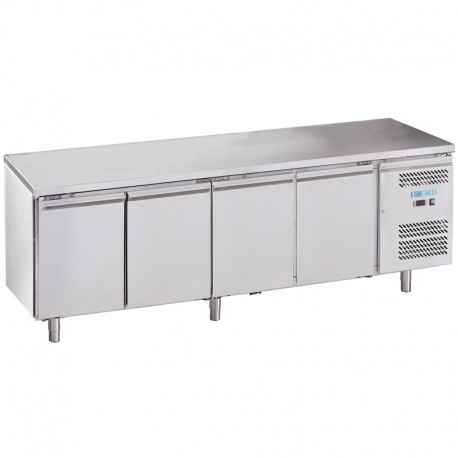 Tavolo refrigerato gastronomia GN1/1senza alzatina ventilato acciaio inox 4 porte Lt 553 temp.-18°C/-22°C dim.mm.2230x700x850(h)