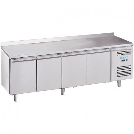 Tavolo refrigerato gastronomiaGN1/1con alzatina ventilato acciaio inox 4porte Lt 553 temp.-18°C/-22°C dim.mm.2230x700x850/950(h)