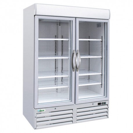 Vetrina espositiva refrigerata ventilata verniciata 2 porte vetro luci interne Lt 1078 temp.-18°C/-22°C dim.mm.1370x700x2000(h)