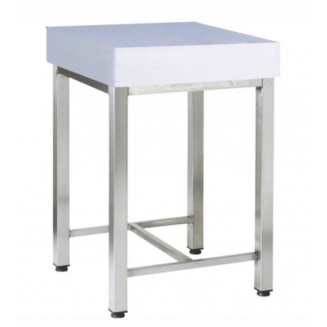 Ceppo in polietilene con sgabello inox dim.cm 50x50x90h