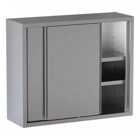 Pensile in acciaio inox con porte scorrevoli e 2 ripiani dim.cm.150x40x100h