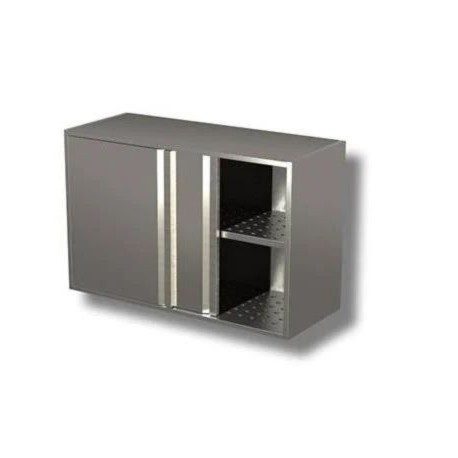 Pensile in acciaio inox con porte scorrevoli e 1 ripiano a sgocciolatoio dim.cm.150x40x65h