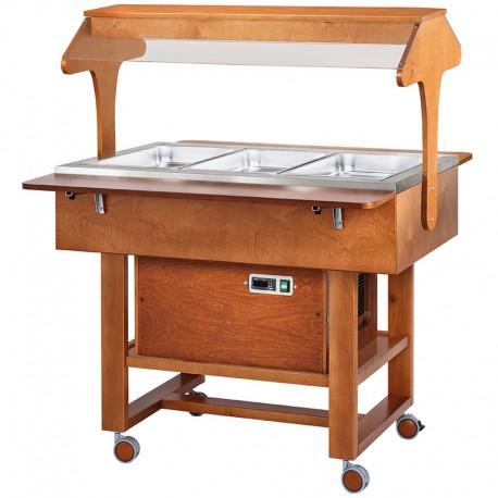 Carrello refrigerato in legno di betulla con luce e cupola in plexiglass temp.-5°C +5°C colore noce/carbon/wenge'/cenere/bianco