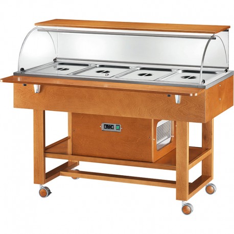 Carrello refrigerato in legno di betulla con cupola in plexiglass temp.-5°C +5°C colore noce/carbon/wenge'/cenere/bianco