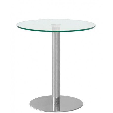 Tavolo base in acciaio inox cromato piano in vetro temperato spessore 12 mm dim.cm.Ø70xH75
