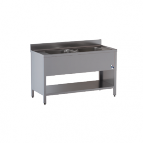 Lavatoio su fianchi con due vasche e ripiano di fondo in acciaio inox dim.cm.120x70x85h