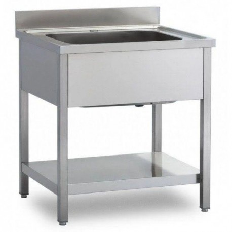 Lavatoio su gambe a tutta vasca e ripiano di fondo in acciaio inox dim.cm.180x70x85h
