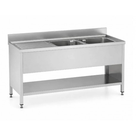 Lavatoio su fianchi con due vasche dx e ripiano di fondo in acciaio inox dim.cm.160x70x85h