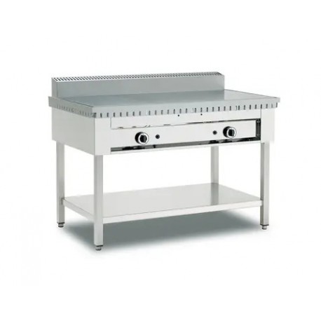Cuocipiada a gas con piano in ferro su trespolo in acciaio inox dim.cm.120x60x85h