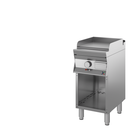 Fry top elettrico su base armadiata a giorno in acciaio inox piastra liscia cromata satinata CR40 4.0 kw 7,5 Dim.cm.45x90x85/90h