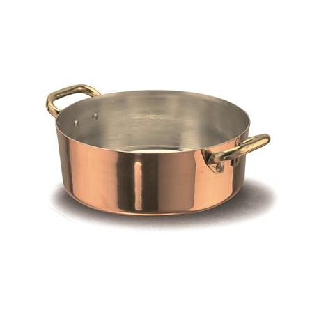 Casseruola Bassa 2 Manici 24 cm Rame Liscio Stagnato - 2 mm ALCU106 Agnelli