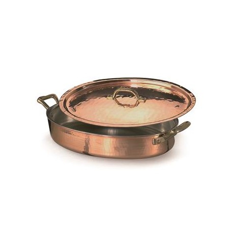 Tegame Ovale Con Coperchio 30 cm Rame Martellato - 2 mm ALCM120M Agnelli