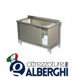 Lavapentole inox ad 1 vasca chiuso con scorrevoli. Prof. 70 cm. ECO