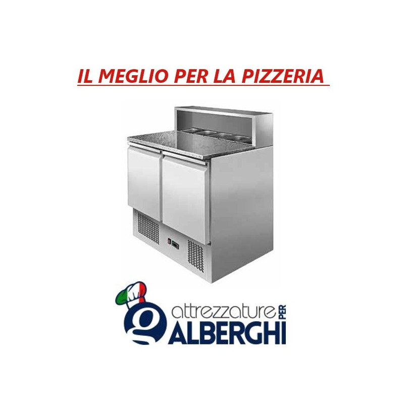 Banco pizza Saladette Tavolo 2 sportelli refrigerato con piano in granito &#8211; vetrina portacondimenti 5xGN1/6