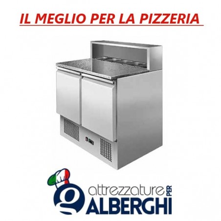 Banco pizza Saladette Tavolo 2 sportelli refrigerato con piano in granito - vetrina portacondimenti 5xGN1/6