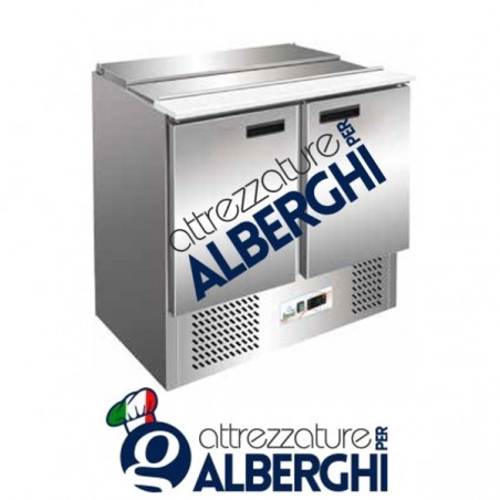 Tavolo frigo Saladette Refrigerato Acciaio Inox 2 porte porta bacinelle - cm. 90x70x85h.