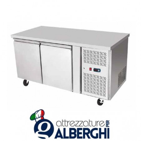 Tavolo frigo refrigerato 2 sportelli acciaio inox + motore. Temp. -2°/+8°C per gastronomia professionale