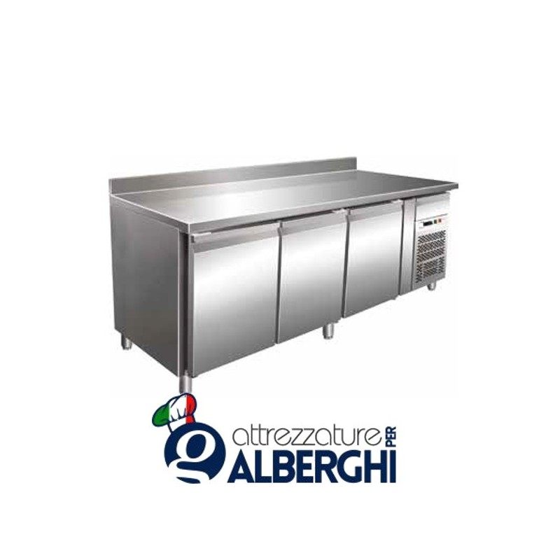 Tavolo refrigerato pasticceria ventilato in acciaio inox con alzatina Temp. +2/+8°C Dim. 2020x800x850/950 mm