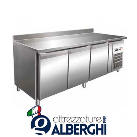 Tavolo refrigerato pasticceria ventilato in acciaio inox con alzatina Temp. +2/+8°C Dim. 2020x800x850/950 mm professionale