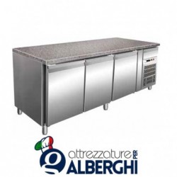 Tavolo refrigerato pasticceria ventilato in acciaio inox con piano in granito Temp. +2/+8°C Dim. 2020x800x850 mm