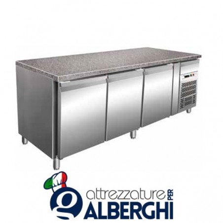 Tavolo refrigerato pasticceria ventilato in acciaio inox con piano in granito Temp. +2/+8°C Dim. 2020x800x850 mm professionale
