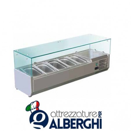 Refrigeratore statico pizzeria per pizza con vetri Temp. +2/+8°C Dimensioni 1200x330x400 - 5 Teglie GN1/4