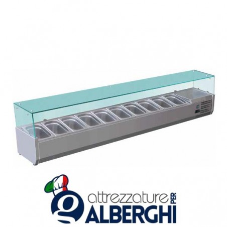Refrigeratore statico pizzeria per pizza con vetri +2/+8°C Dimensioni 1800x330x400 - 9 Teglie GN1/4 professionale Vetrina