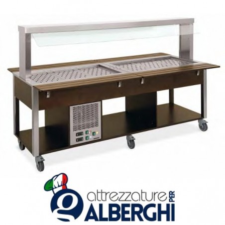 Carrello espositivo mobile vetrina buffet misti freddi/caldo paraffiato fisso metalcarrelli professionale