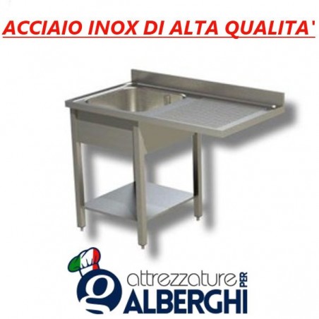 Lavatoio acciaio inox 1 vasca con vano lavastoviglie sgocciolatoio a destra Dim. 120x60x85 cm professionale