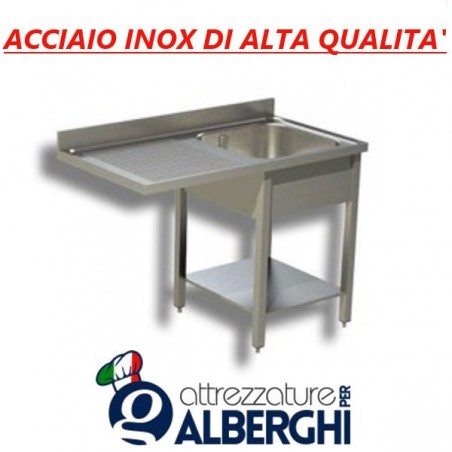 Lavatoio acciaio inox 1 vasca con vano lavastoviglie sgocciolatoio a sinistra Dim. 120x60x85 cm professionale